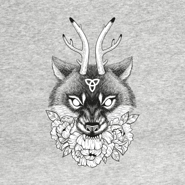 Wiccan wolf with horns and flowers by fears